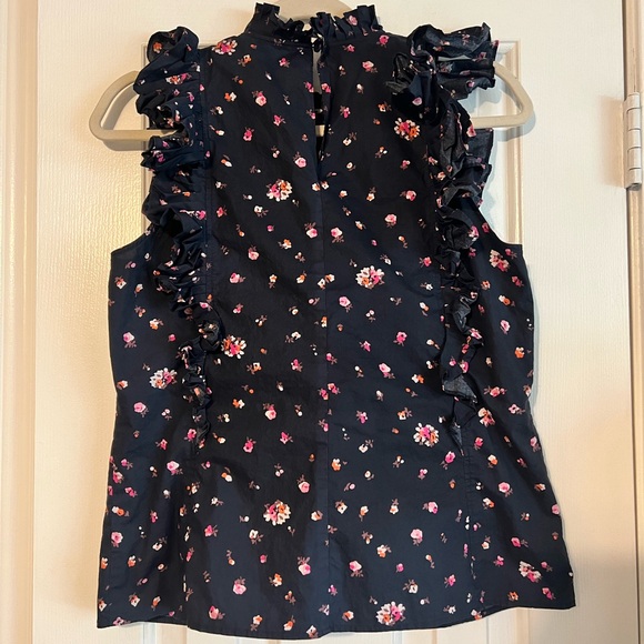 Rebecca Taylor Navy floral flutter sleeve blouse. 6 - Picture 3 of 5
